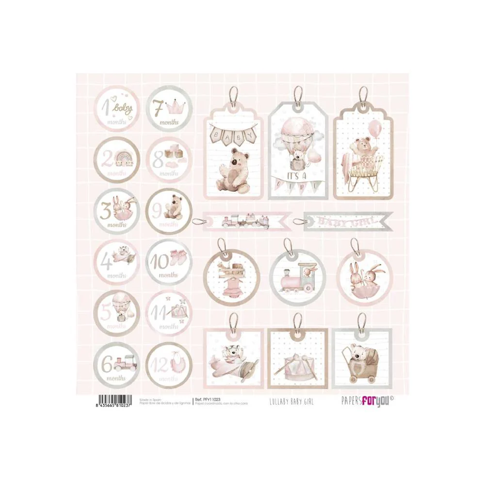 Set 24 Papeles Scrap 15x15cm Lullaby Baby Girl Papers For You - Image 24