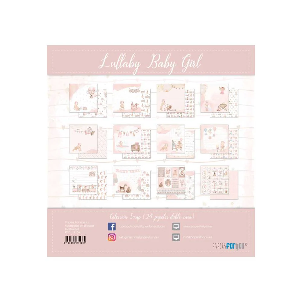 Set 24 Papeles Scrap 15x15cm Lullaby Baby Girl Papers For You - Image 26