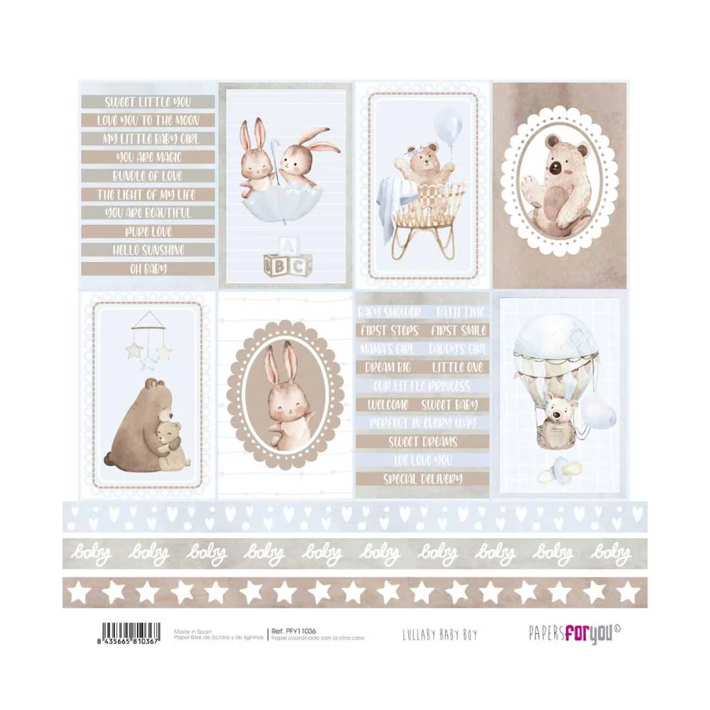 Set 24 Papeles Scrap 20x20cm Lullaby Baby Boy Papers For You - Image 25