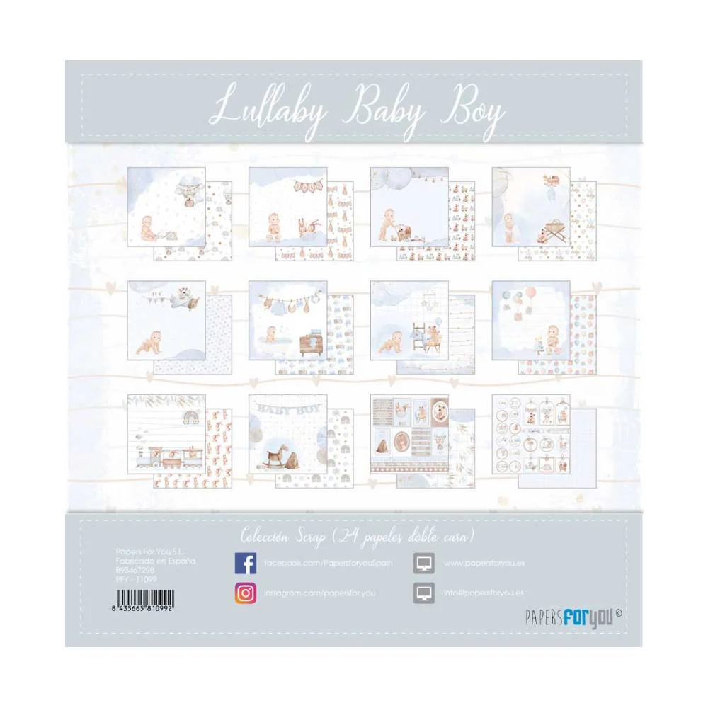 Set 24 Papeles Scrap 20x20cm Lullaby Baby Boy Papers For You - Image 26