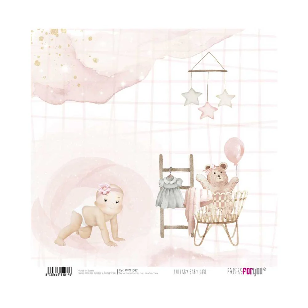 Set 24 Papeles Scrap 20x20cm Lullaby Baby Girl Papers For You - Image 14