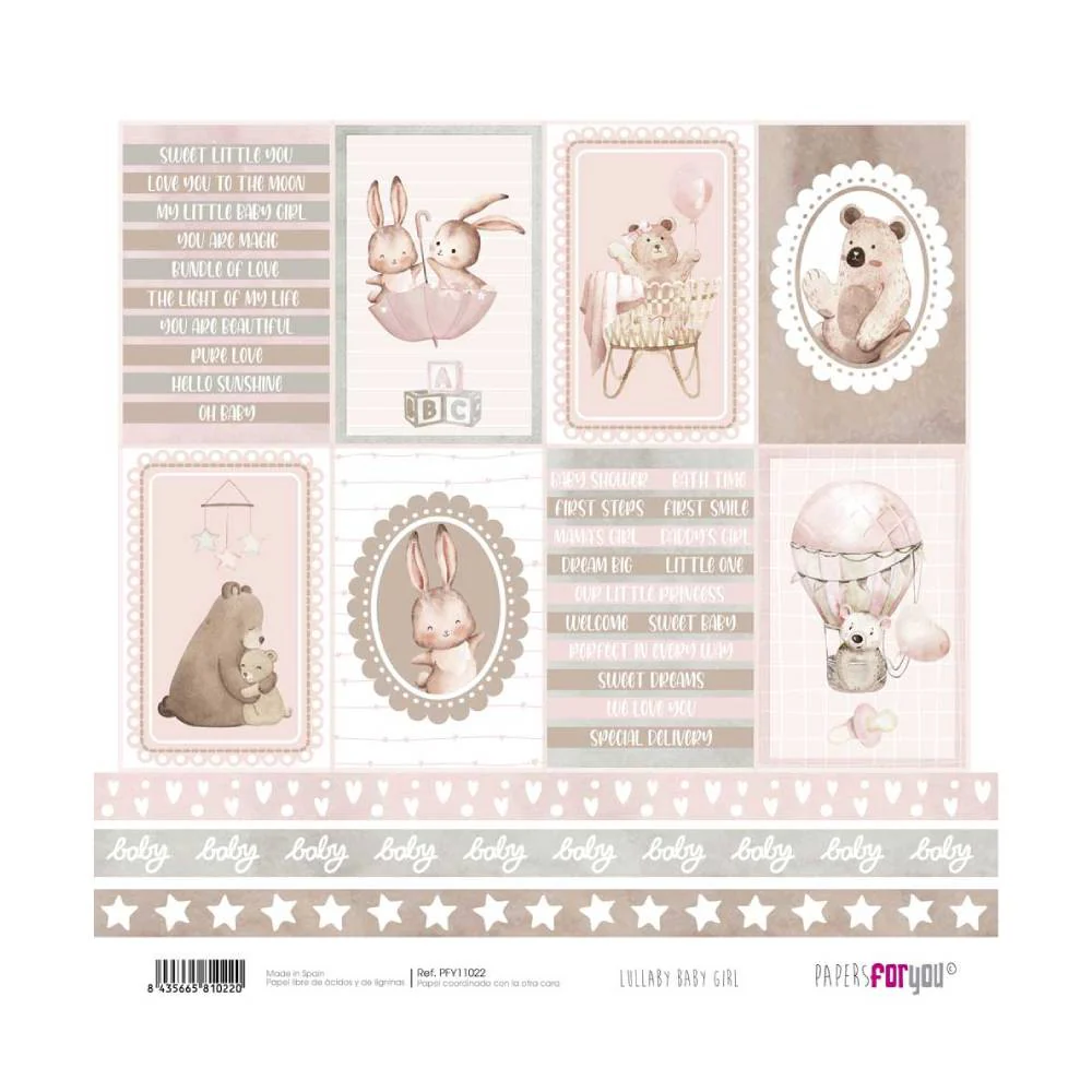 Set 24 Papeles Scrap 20x20cm Lullaby Baby Girl Papers For You - Image 22