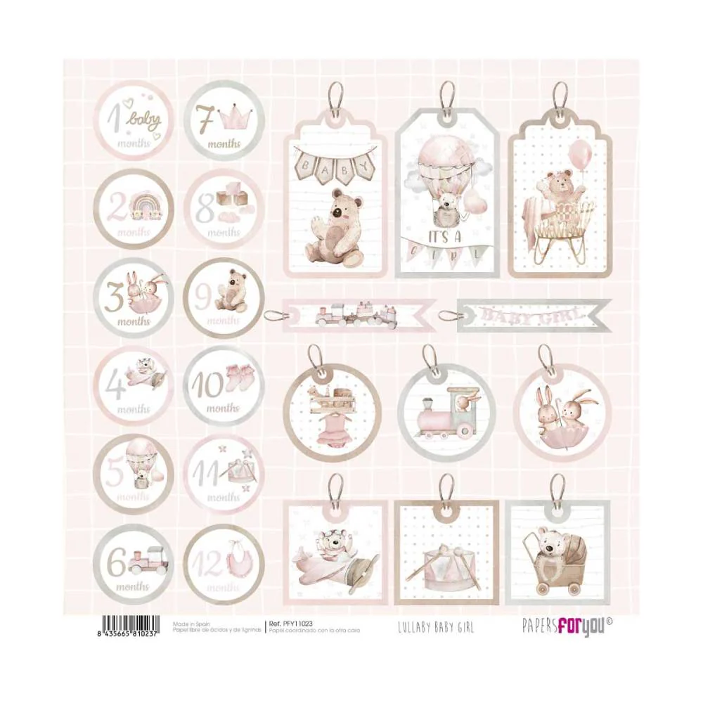 Set 24 Papeles Scrap 20x20cm Lullaby Baby Girl Papers For You - Image 24