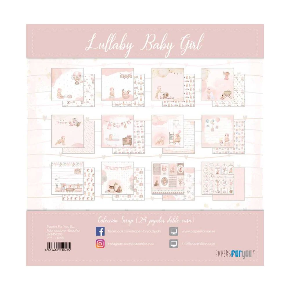 Set 24 Papeles Scrap 20x20cm Lullaby Baby Girl Papers For You - Image 26