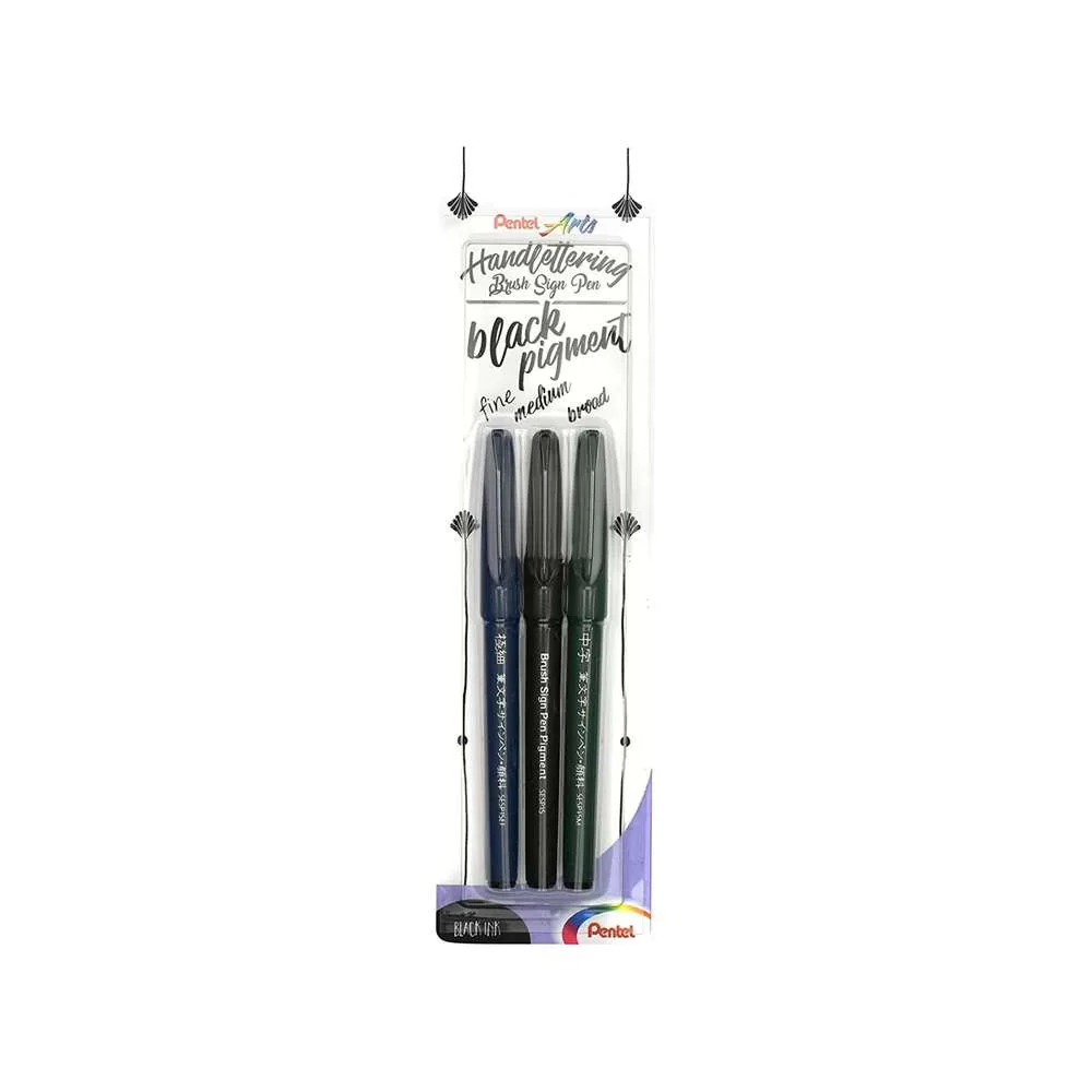 Set 3 Rotuladores Punta Pincel Negro Pentel - Image 3
