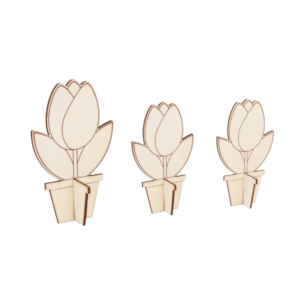 Set 3 Tiestos de Madera con Tulipanes - Image 3