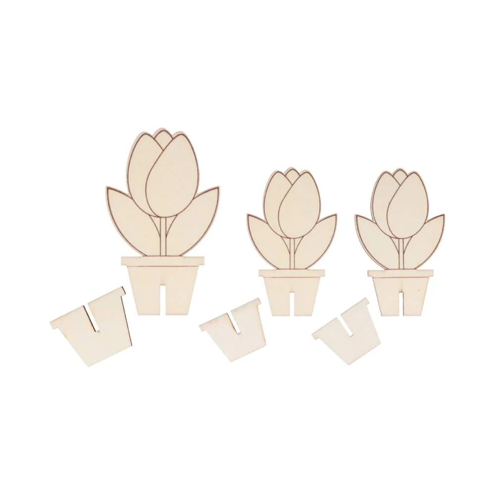 Set 3 Tiestos de Madera con Tulipanes - Image 4