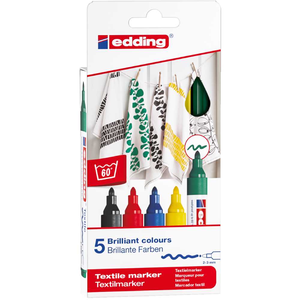 Set 5 Rotuladores Textiles Edding 4500 Básicos - Image 2