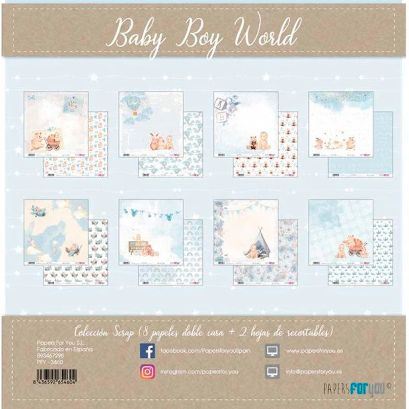 Set 8 Papeles Scrap Baby Boy World 30x30 Papers For You - Image 4