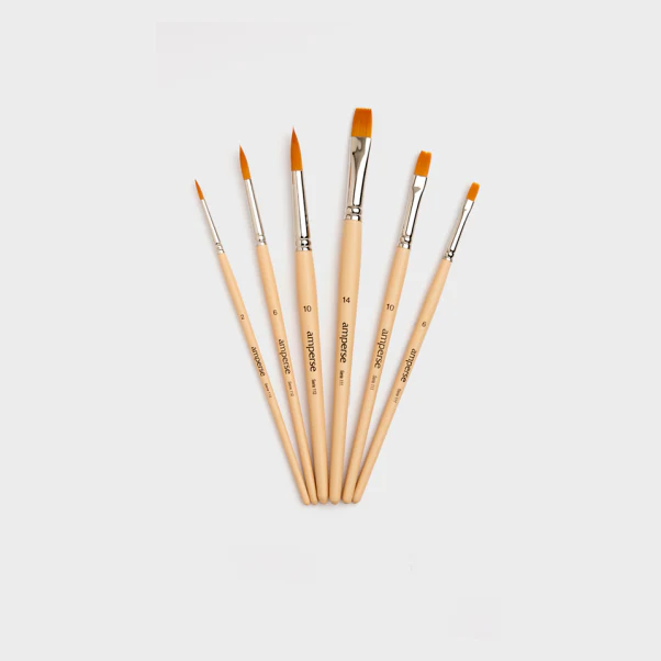 Set de 6 Pinceles de Acuarela con Punta Redonda y Plana de la Marca Amperse - Image 2