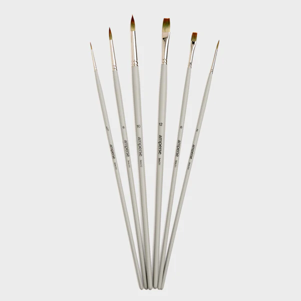 Set de 6 Pinceles para Pintura Acrílica con Punta Redonda y Plana de la Marca Amperse - Image 2