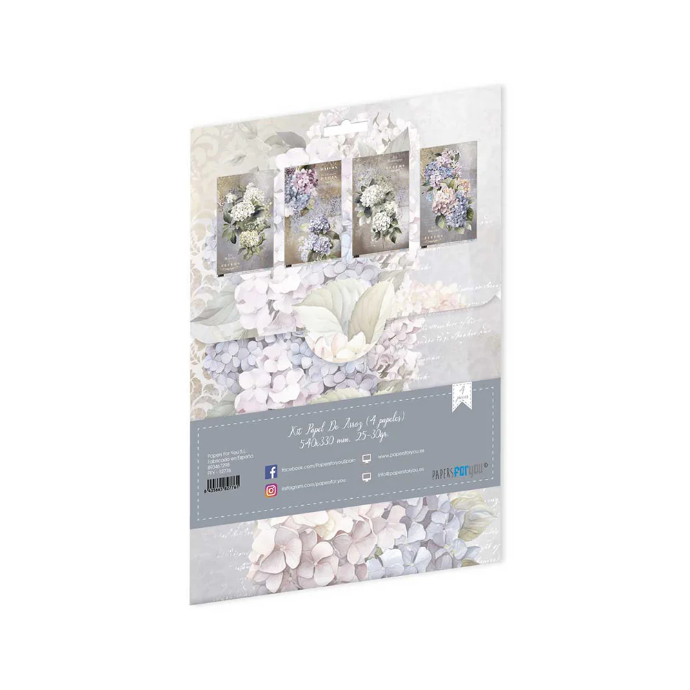 Set Papel Arroz 54x33 La Vie En Fleurs Hydrangeas - Image 2
