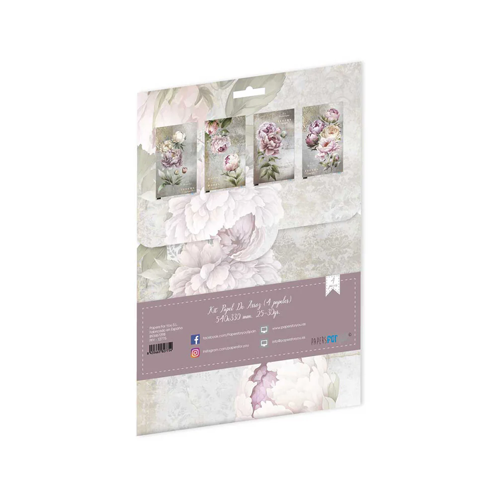 Set Papel Arroz 54x33 La Vie En Fleurs Peonies - Image 2